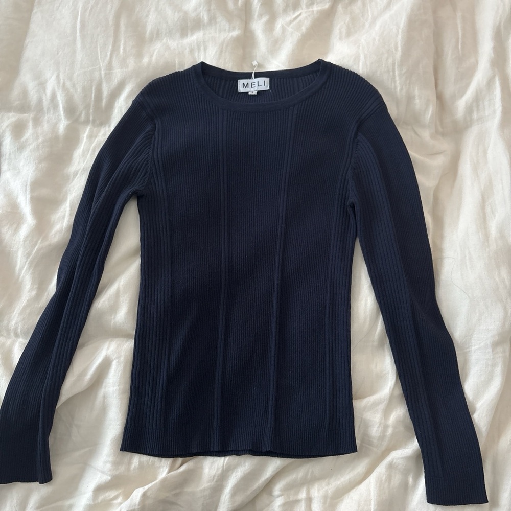 MELI Navy Ribbed Long Sleeve Top